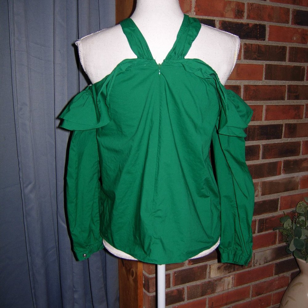 J. Crew Green Ruffle Off Shoulder Top 2 - Picture 7 of 9